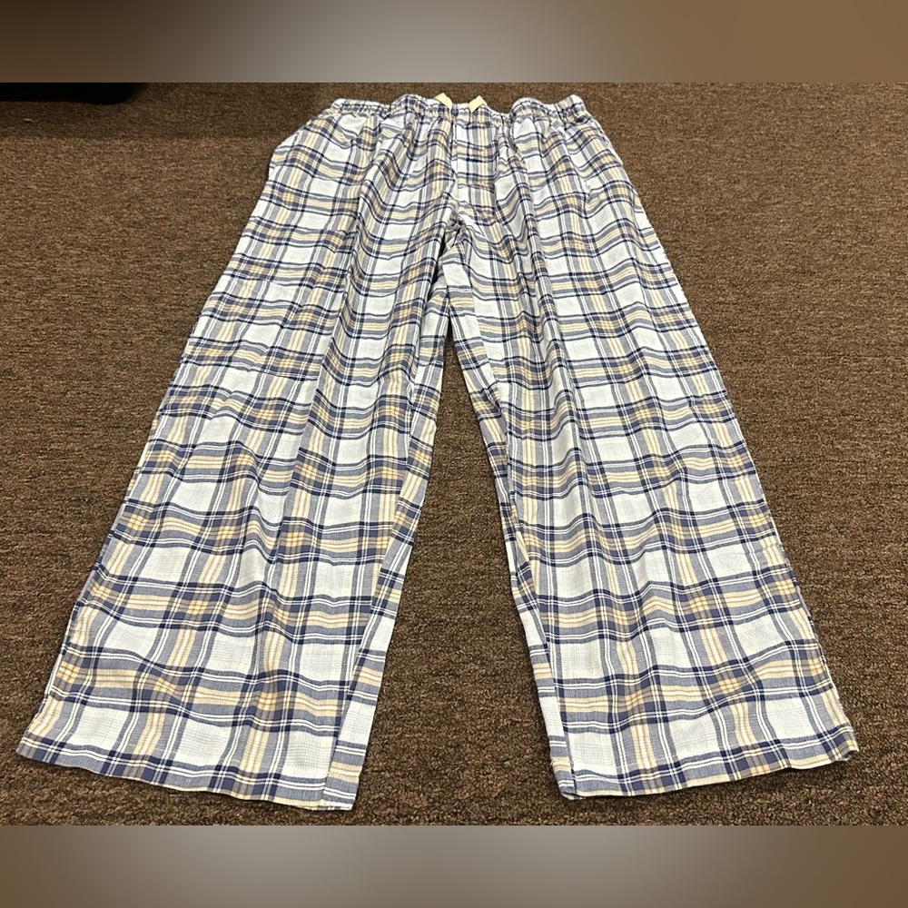 EUC Basic Editions Plaid Lounge Pants Bottoms blue White pockets Sz L Mens
